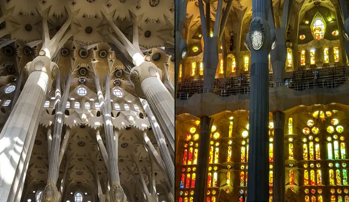 A large cathedral featuring numerous windows and a tall tower, showcasing intricate architectural details.