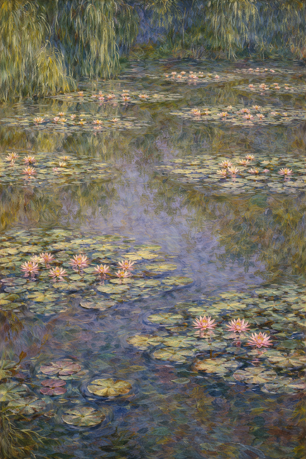 	Monet&rsquo;s Water Lilies	Detail of Monet&rsquo;s Water Lilies with layered blues, greens, and golden highlights